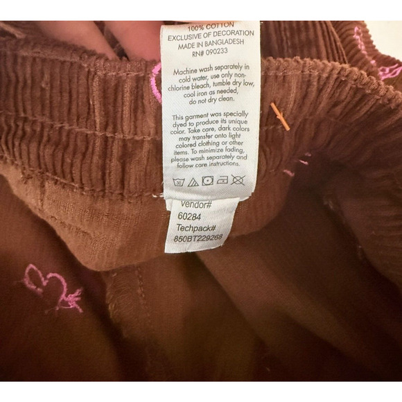 PacSun Brown Corduroy Heart Embroidered Pink High Rise Cargo Straight Pocket XS - Picture 8 of 9